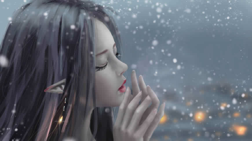 雪中的精灵女孩插画高清壁纸图片 3840x2160