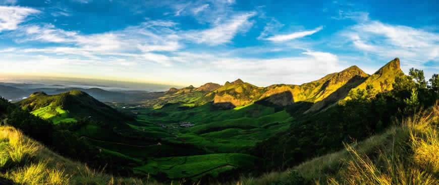 蓝天 山脉 山谷高清壁纸图片 5120x2160