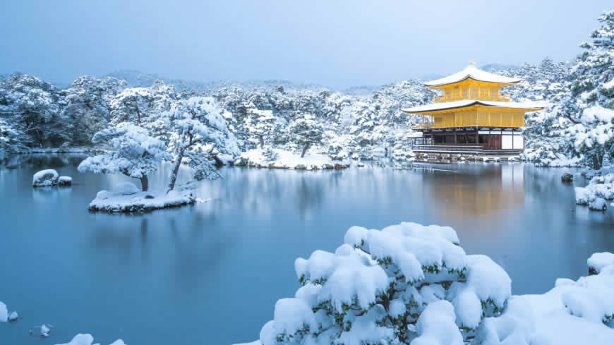 雪景 湖泊 湖心亭高清壁纸图片 5120x2880