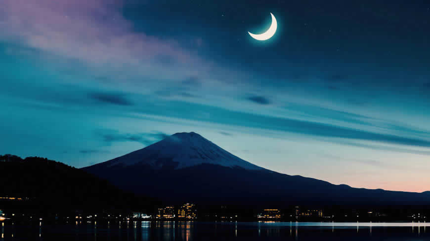 富士山夜景高清壁纸图片 5120x2880