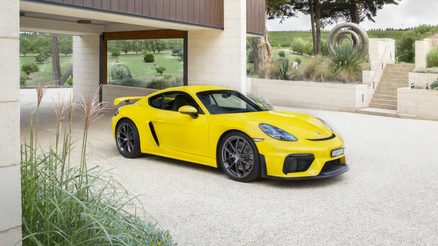 黄色保时捷718 Cayman GT4超级跑车高清壁纸图片 5120x2880