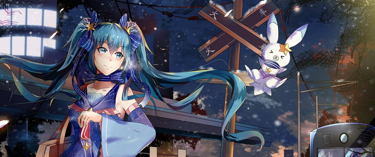 初音未来miku带鱼屏壁纸3440x1440