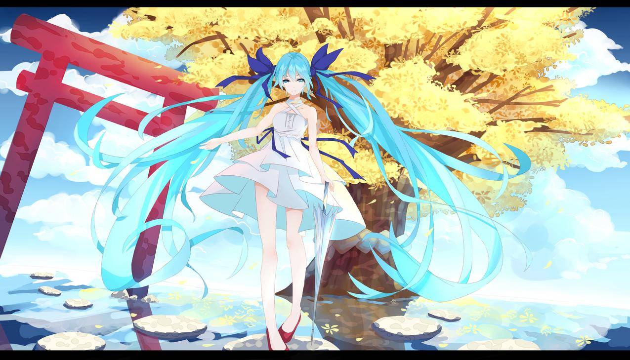 初音未来,VOCALOID,树,二次元动漫美少女7K壁纸