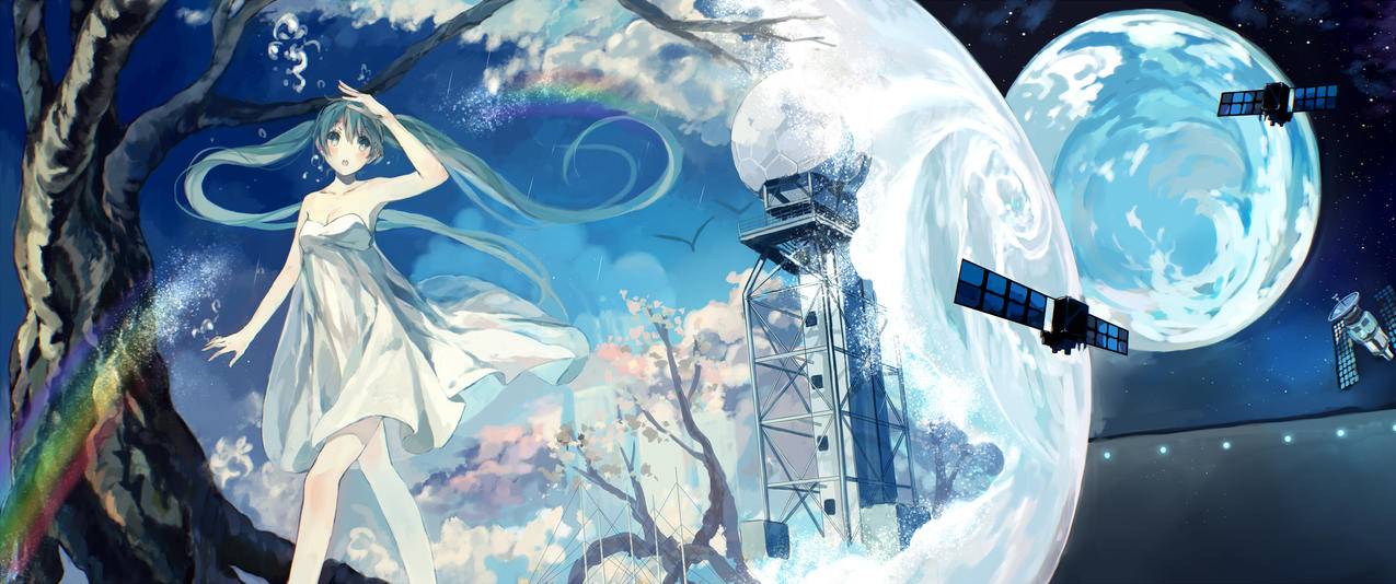 VOCALOID初音未来,星球,星空,太空3440x1440动漫壁纸